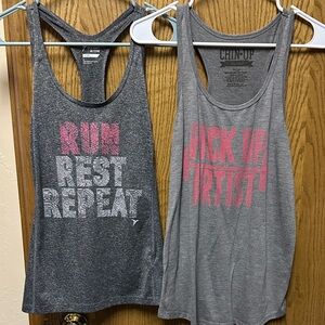 Chin Up Apparel Women's Gray Racerback Tank Top with Pink Graphic